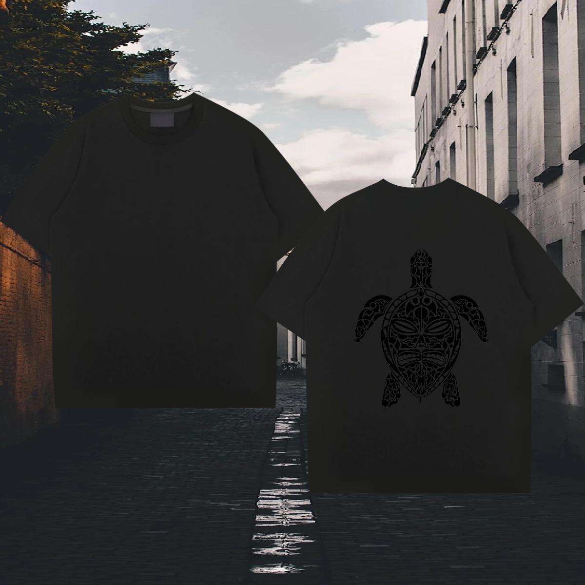 Casual New T-Shirts 230g Cotton tortoise Street wear Hip Hop Clothes Breathable Crew Neck Popular Men Tees Anime Print