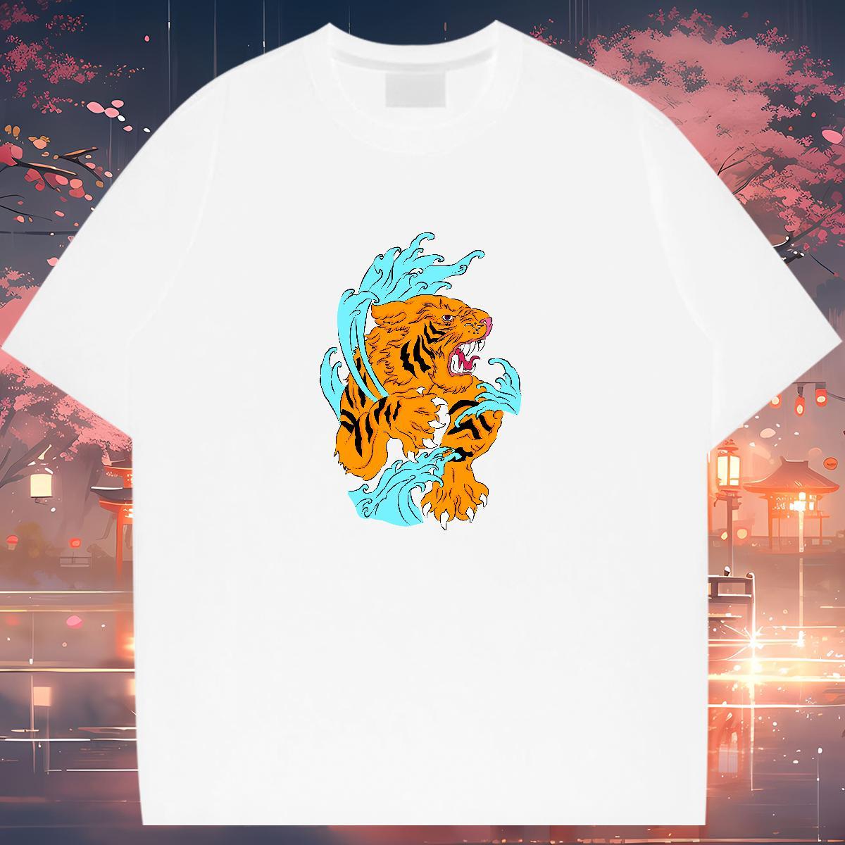 Free Shipping T-Shirts 230g 100% Cotton tiger Casual Beach Tops Breathable Soft Couples T Shirts Customized Print