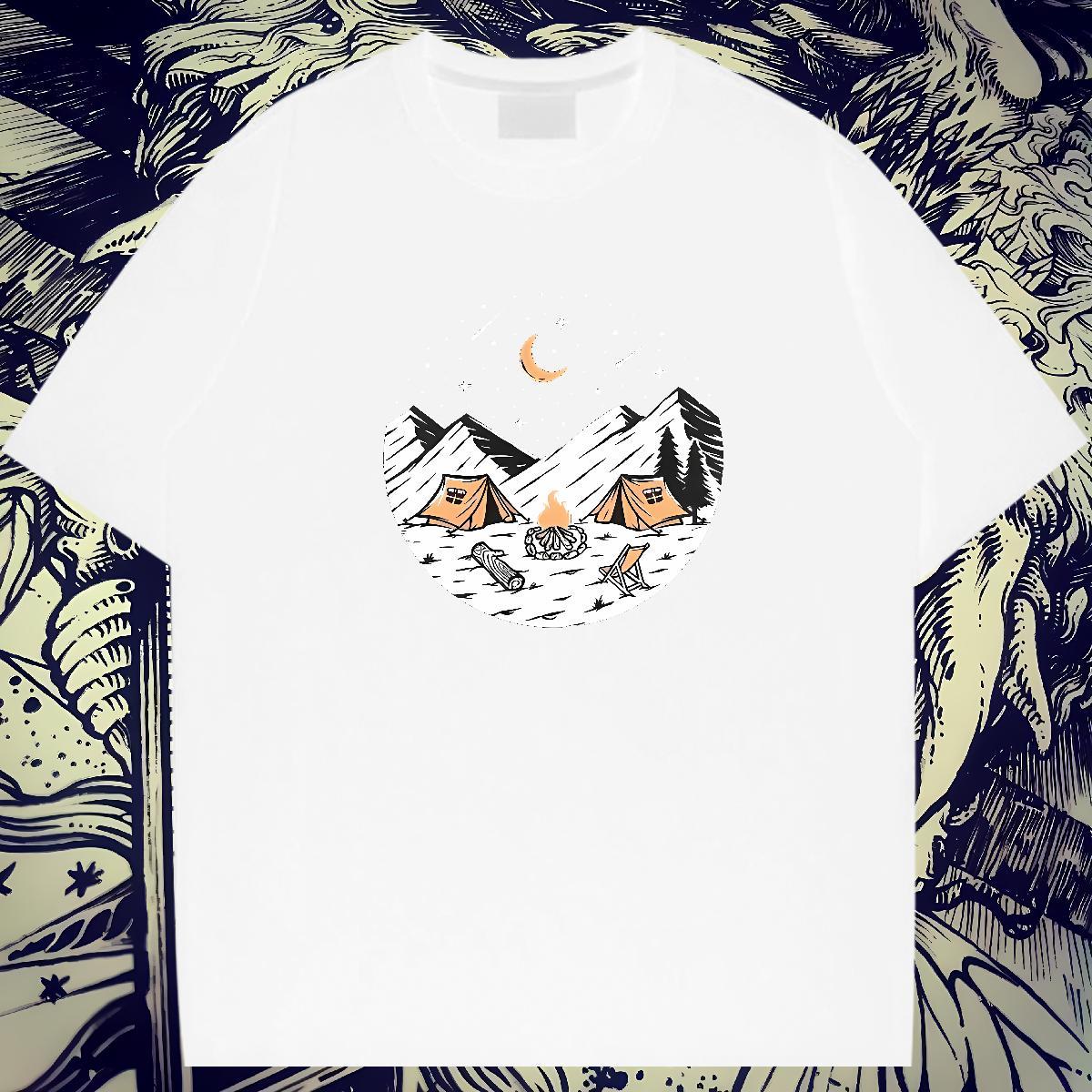 Popular Mens Tshirts 100% Cotton 230g High Street Hip Hop mountains Customized Print O Neck Short Sleeves DIY Customized T-Shirts for Men Clothes