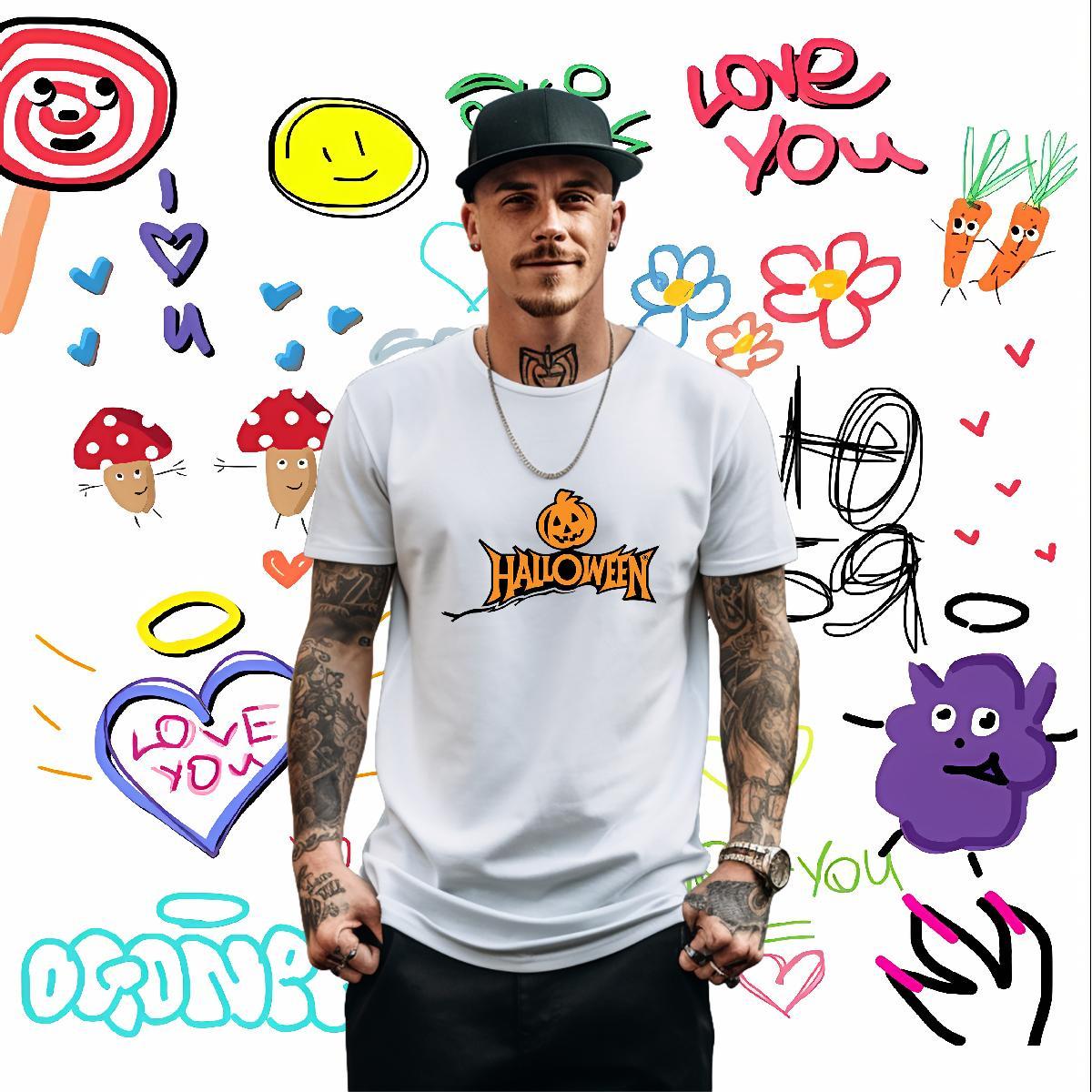 Stylist T Shirts Men 230g 100% Cotton pumpkin Daily Wear Tops Shirt Breathable Short Sleeve Cool Men Tshirts Cartoon Printing L-4XL