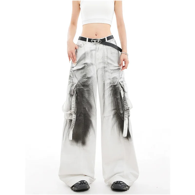 Vintage 2000s Y2K Baggy Denim Trouser Womens Washed Casual Cargo Pants Autumn Female High Street Retro Trashy Jeans 240806