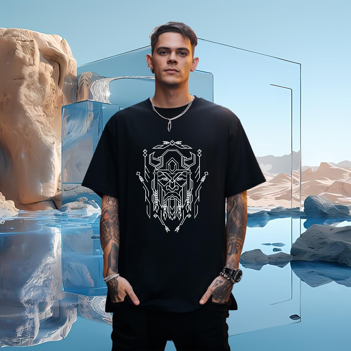 T-Shirts 230g Cotton Geometric line Sport Breathable Soft DIY Printed Couples T Shirts 2024 Summer Loose Top Tees