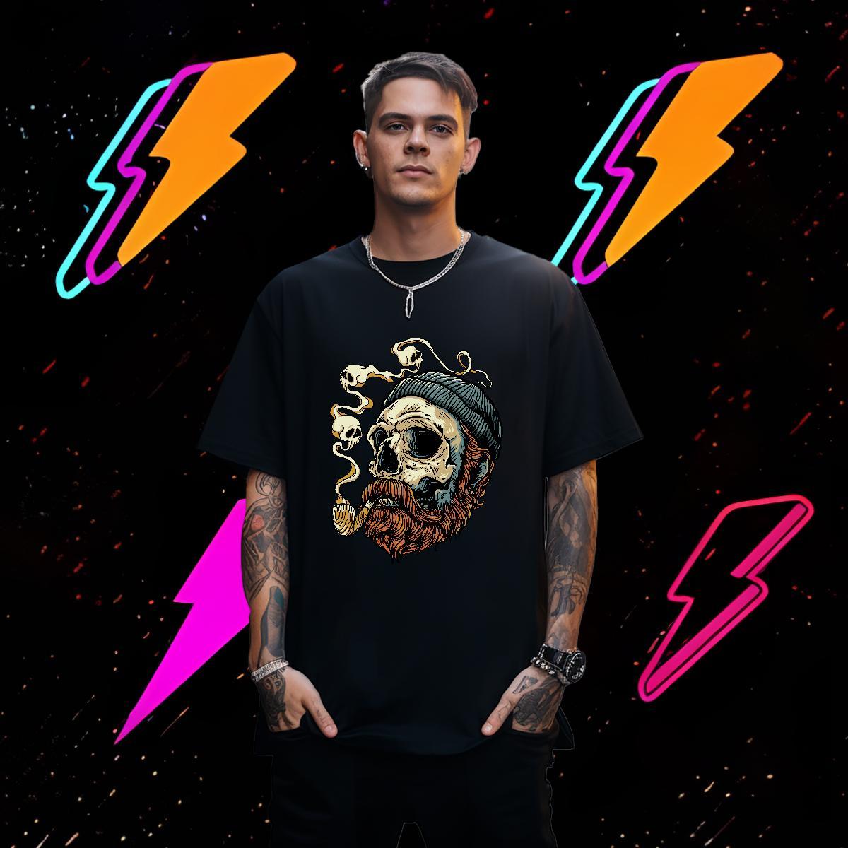 DIY Men T Shirts skull Tees Shirts 230g Cotton Hip Hop Popular DIY Printed Breathable Crew Neck Men Tops Tees