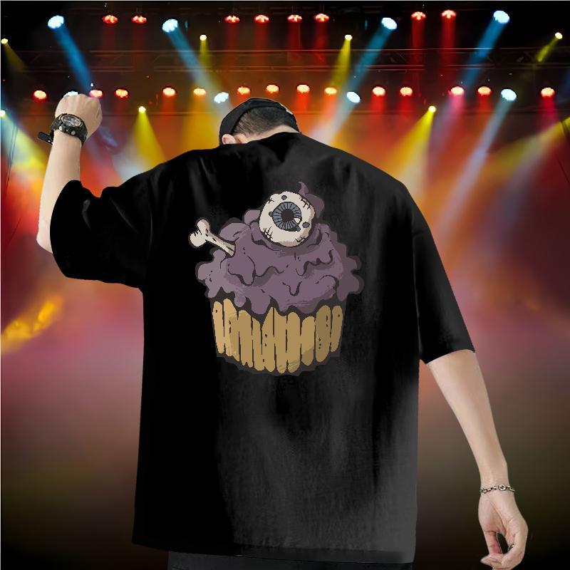 2024 T-Shirts for Men 230g 100% Cotton terror Anime Printing Street Tops Tees Crew Neck Breathable Popular Men Tshirts DIY Anime