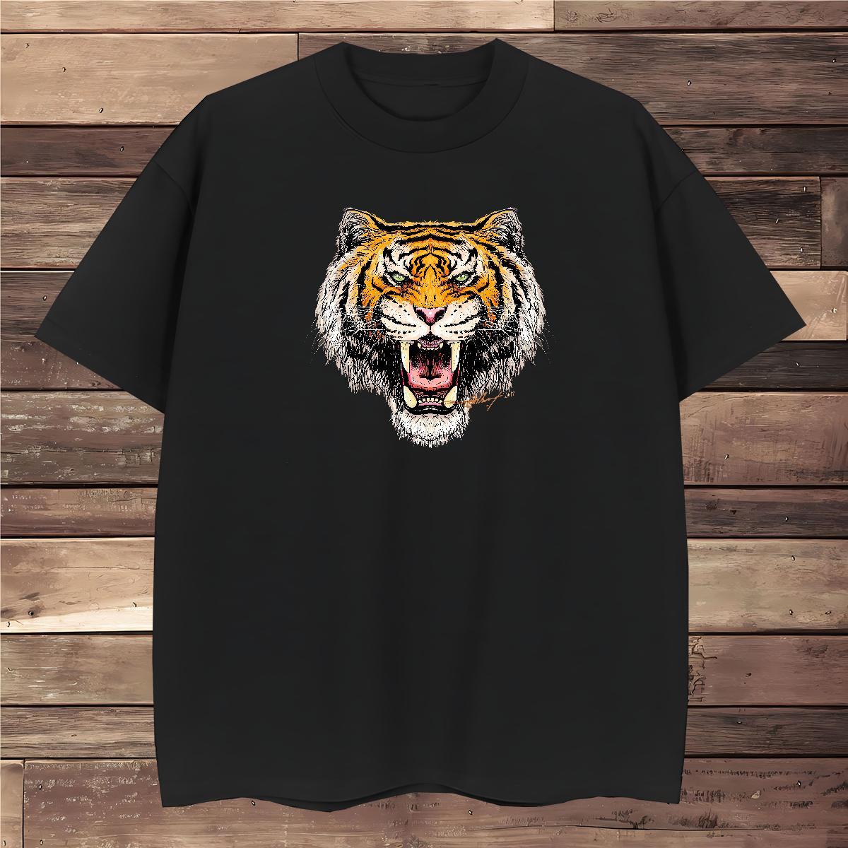 Mens T Shirts 230g Pure Cotton tiger Casual Daily Wear Breathable Short Sleeve Black Oversized Tshirt for Man Woman Fashion Design Classic Top Tees