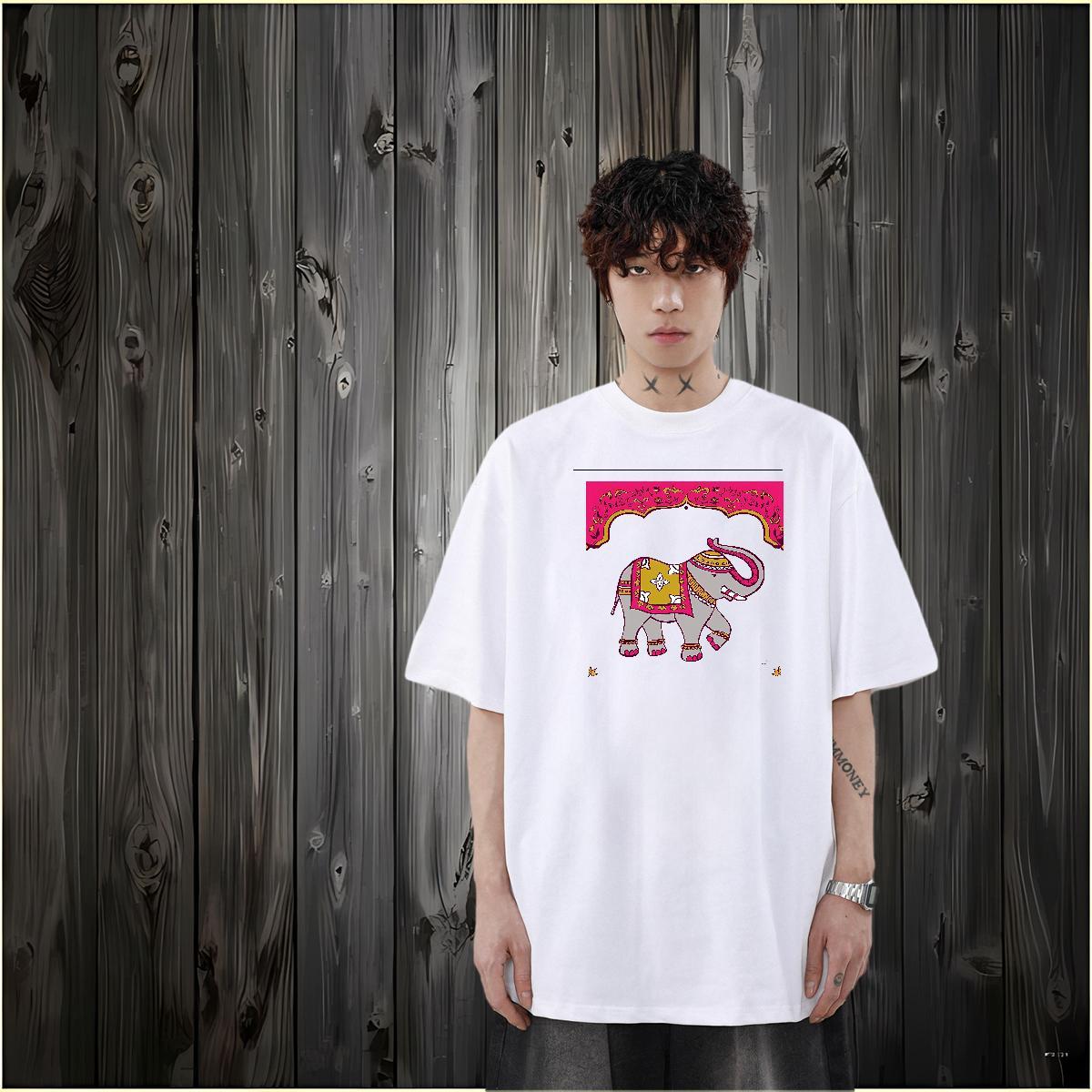 Designer Mens T Shirts 230g Pure Cotton Elephant Outdoor Tee Shirt O-Neck Short Sleeve Loose Fit Tshirts DIY
