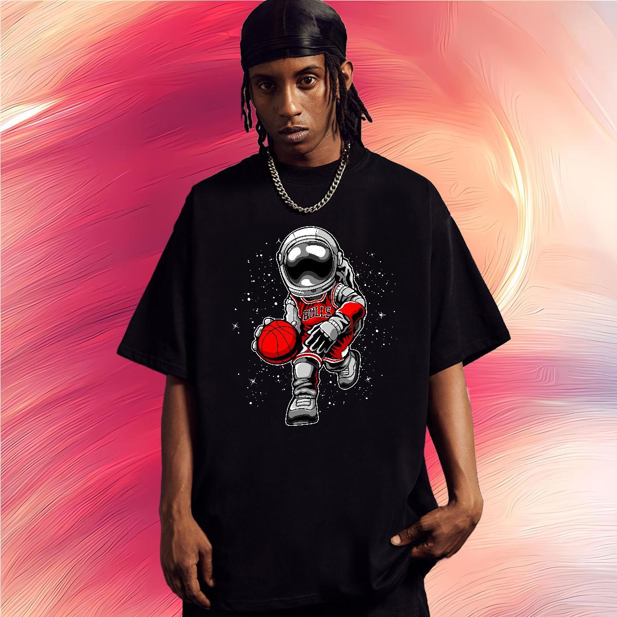 Men T Shirts 230g Pure Cotton cosmonaut Anime Printing Street Short Sleeve O-Neck White Plus Size Tshirts Designer Fashion Classic Tops
