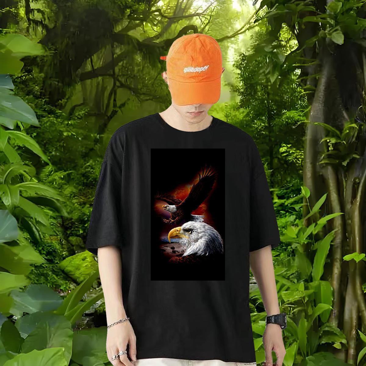 DIY Customized T Shirts Men 100% Cotton 230g eagle Sport Tees O Neck Short Sleeves Brand Tshirt for Man Woman Black Oversized