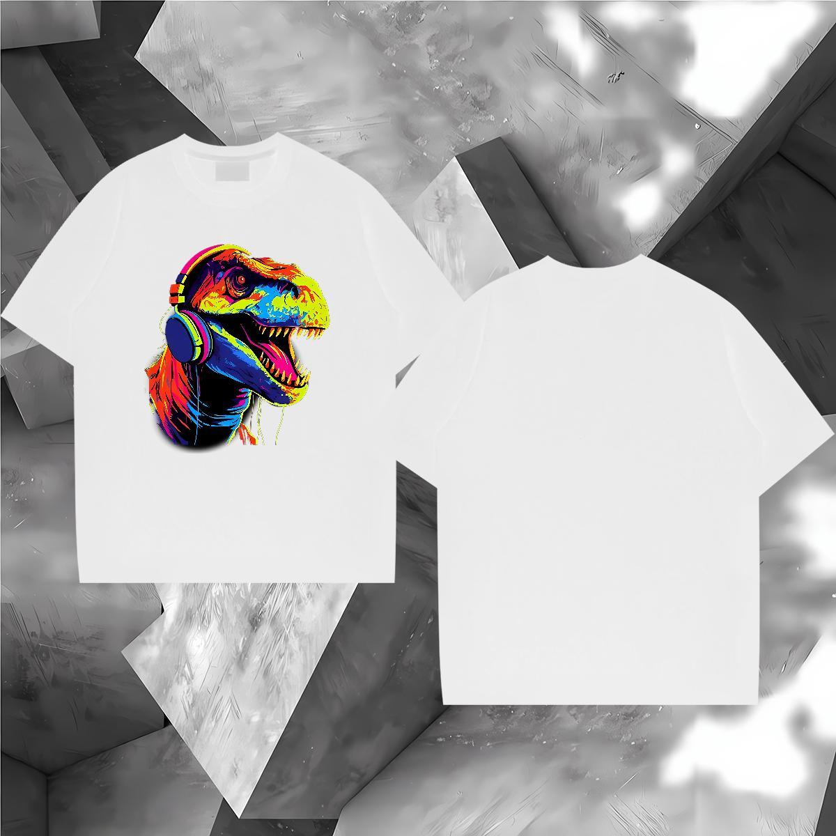 Custom Man T Shirts 230g Cotton dinosaur Outdoor Tops Tees Breathable Short Sleeve Loose Fit Men Tees White Plus Size