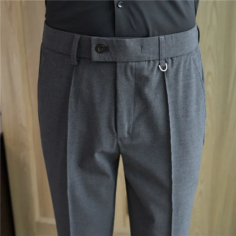 Men Suit Pants Trousers Spring Elastic Waist Solid Slim Fit Dress Office Business Casual High Quality Mens Clothing 240806