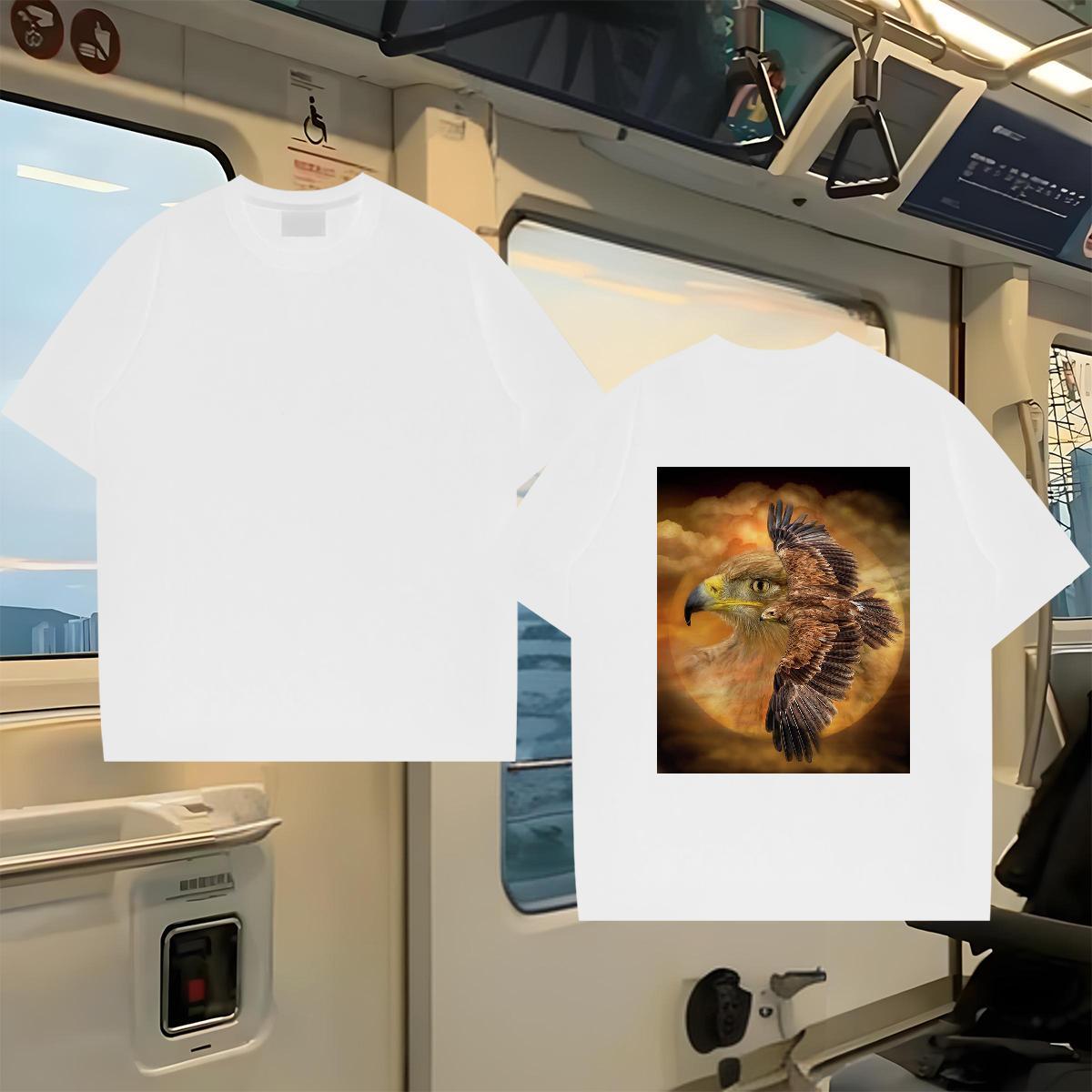 Fashion Casual T shirt 230g 100% Cotton eagle Casual Beach Clothings Pure Cotton Unisex Men Tees White Plus Size