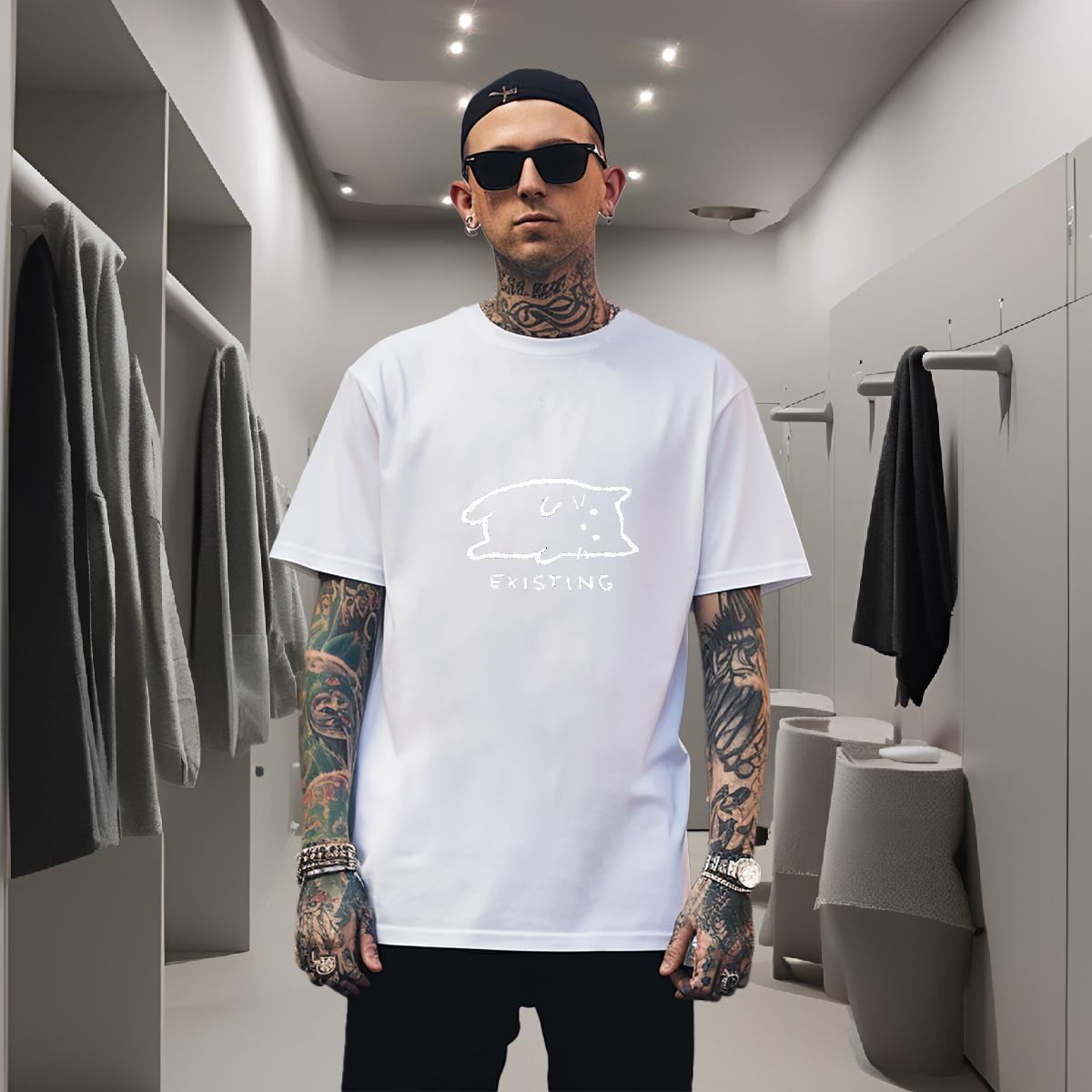 T shirt 230g Cotton cat Anime Printing Street Breathable Short Sleeve Black White Men Tees 2024 Designer Tee Shirt