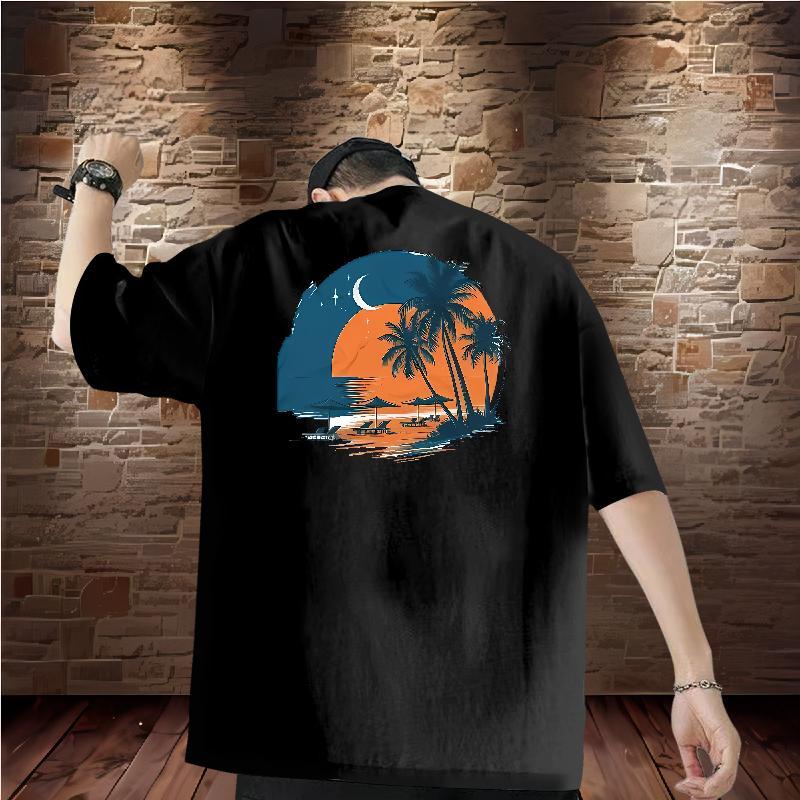 New Men T Shirts 230g 100% Cotton beach Street Casual Wear O Neck Short Sleeves Loose Tshirts White Plus Size