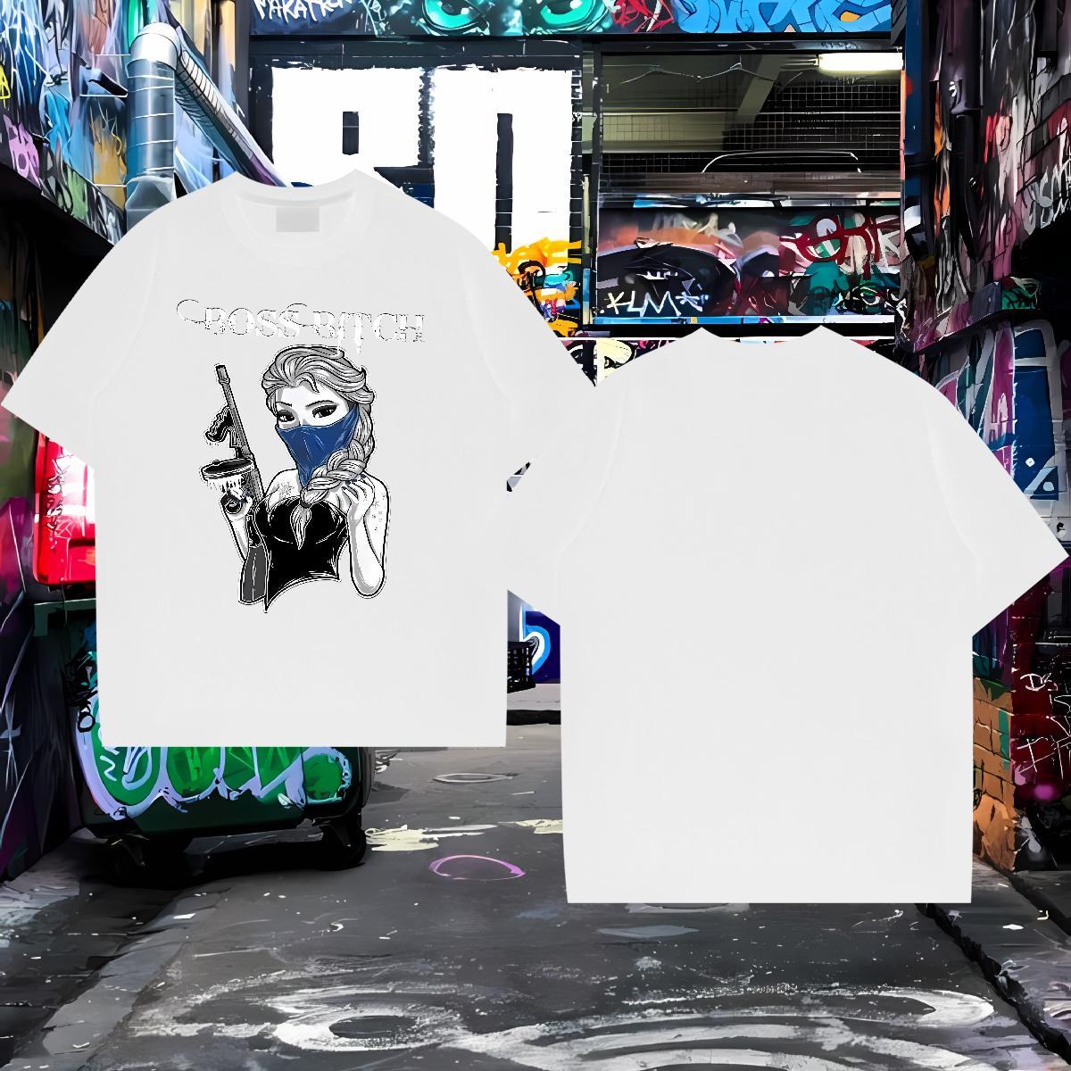 Men T Shirts 230g Pure Cotton portrait Outdoor Crew Neck Breathable Floral Print Tshirts Casual New Unisex Clothings