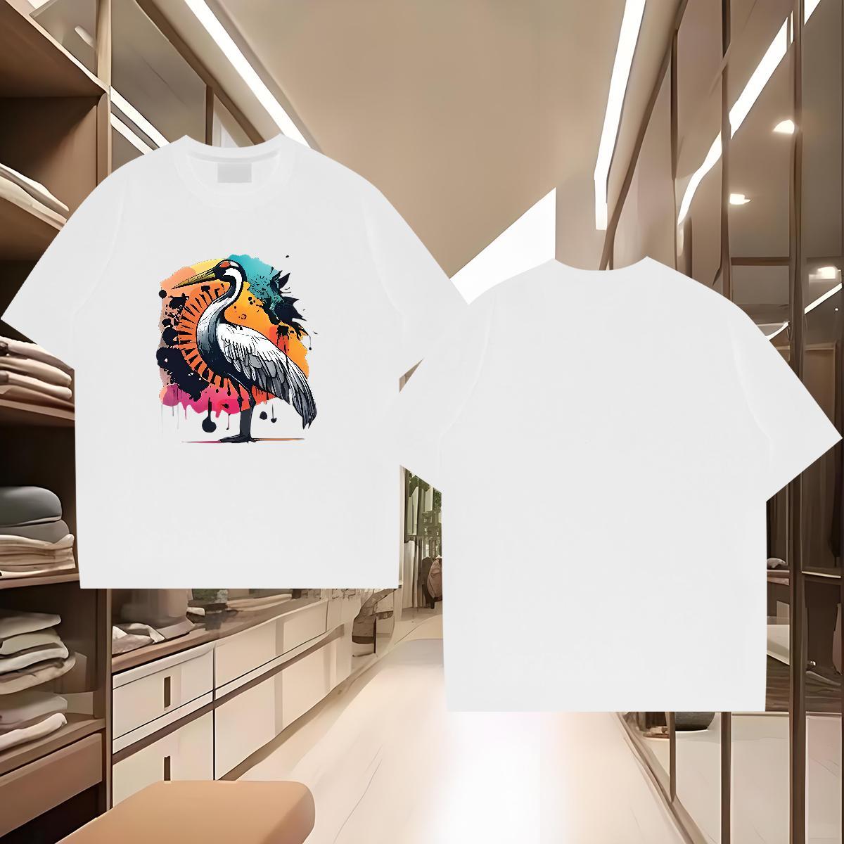 T Shirts Men 100% Cotton 230g bird Street Casual Crew Neck Oversized Men Tops Tees Wholesale Cool Design Tshirts