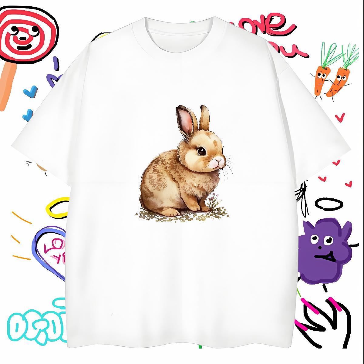 T-Shirts 230g 100% Cotton rabbit Summer Casual Crew Neck Black Oversized Men Tees Fashion Designer Soft Tops