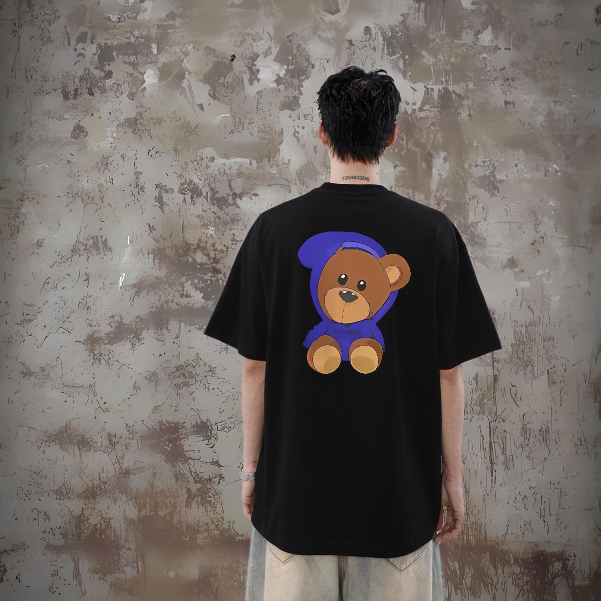 Casual New Men T Shirts 230g 100% Cotton bear Home Outdoor Tees Breathable Soft Cool Tshirts Custom Cartoon