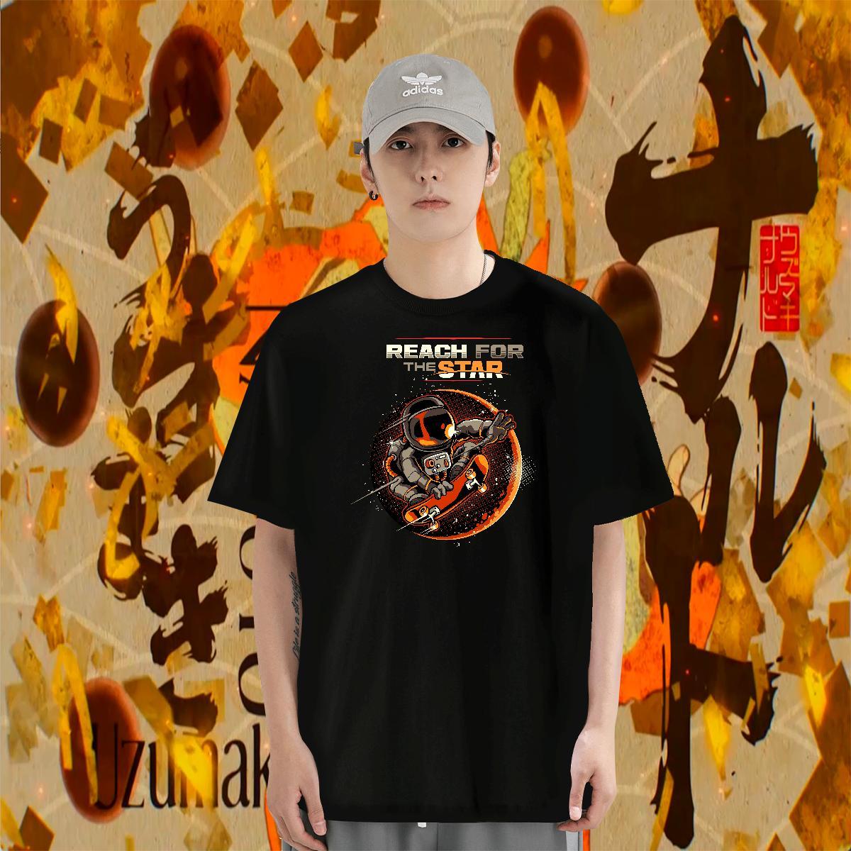 T shirt 100% Cotton 230g cosmonaut Street Casual O Neck Short Sleeves DIY Printed Couples T Shirts 2024 DIY Loose Tops