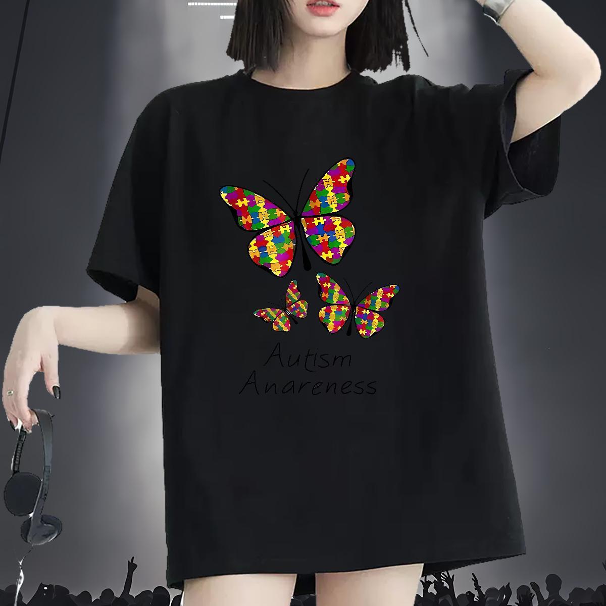 Comfortable T shirt Short sleeve Soft Womens Tshirts Custom Cartoon Butterfly Hip Hop Street 230g Pure Cotton 2024 Designer Tops