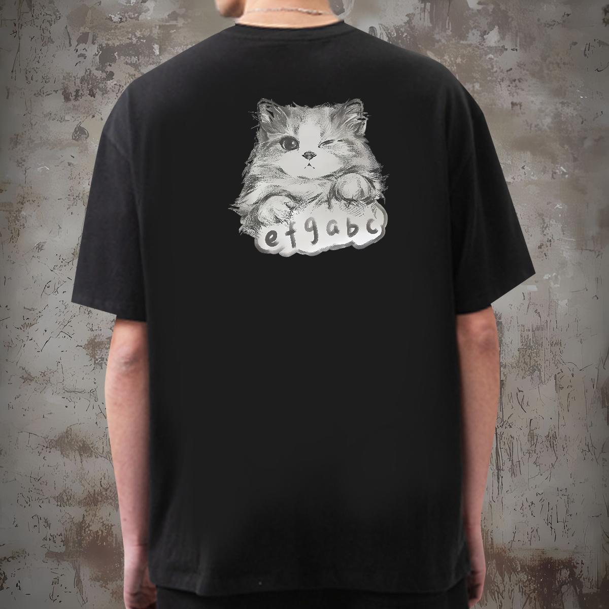 2024 T-Shirts for Men 230g Pure Cotton cat Street Casual Clothes Crew Neck Comfortable Men Tshirts Skull