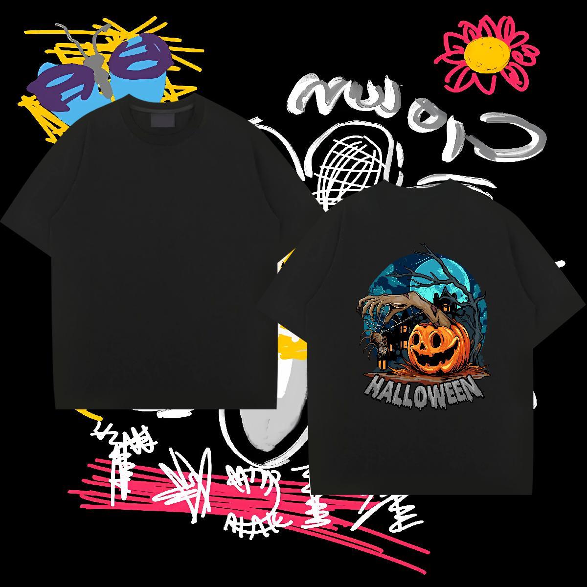 Brand Man T Shirts 230g 100% Cotton pumpkin Casual Tops Crew Neck Breathable Free Shipping Tshirt for Man Woman Graphic