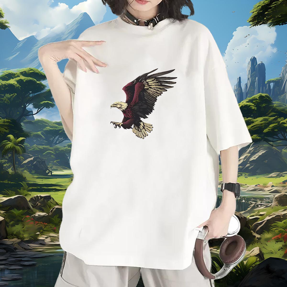 Comfortable Woman T Shirts Crew Neck Breathable Woman Tshirt Cartoon Printing L-4XL eagle Spring Summer 100% Cotton 230g Fashion New Top Tees
