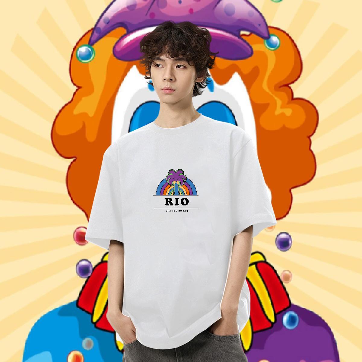 Fashion Design T Shirt For Man 230g Cotton tree Street wear Hip Hop Top Tees Breathable Short Sleeve Loose Men Clothes T-Shirt Cartoon Print