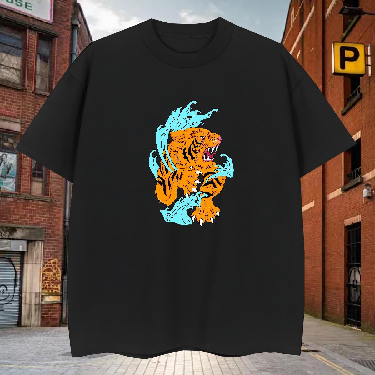 T-Shirts 230g Cotton tiger Sport Breathable Crew Neck Custom Big Size Men Tops Tees Free Shipping Loose Tee Shirt