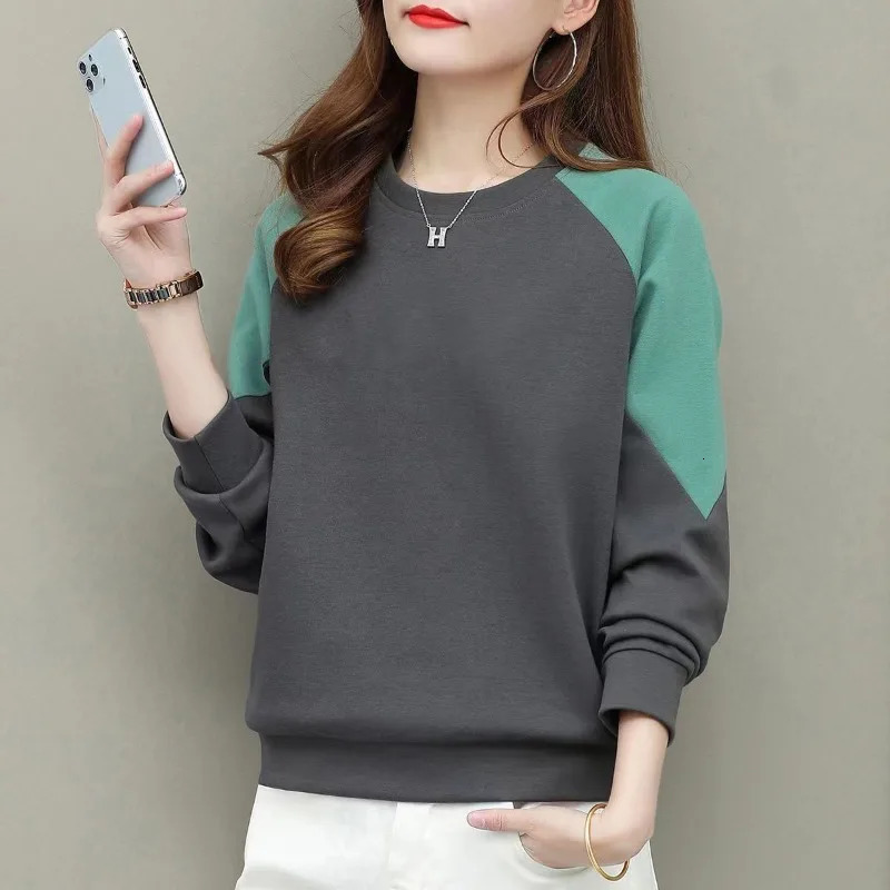 Spring and Autumn Colored Contrast Round Neck Long Sleeve Pullover Sweater Letter Fashion Casual Formal Office Lady Tops 240806