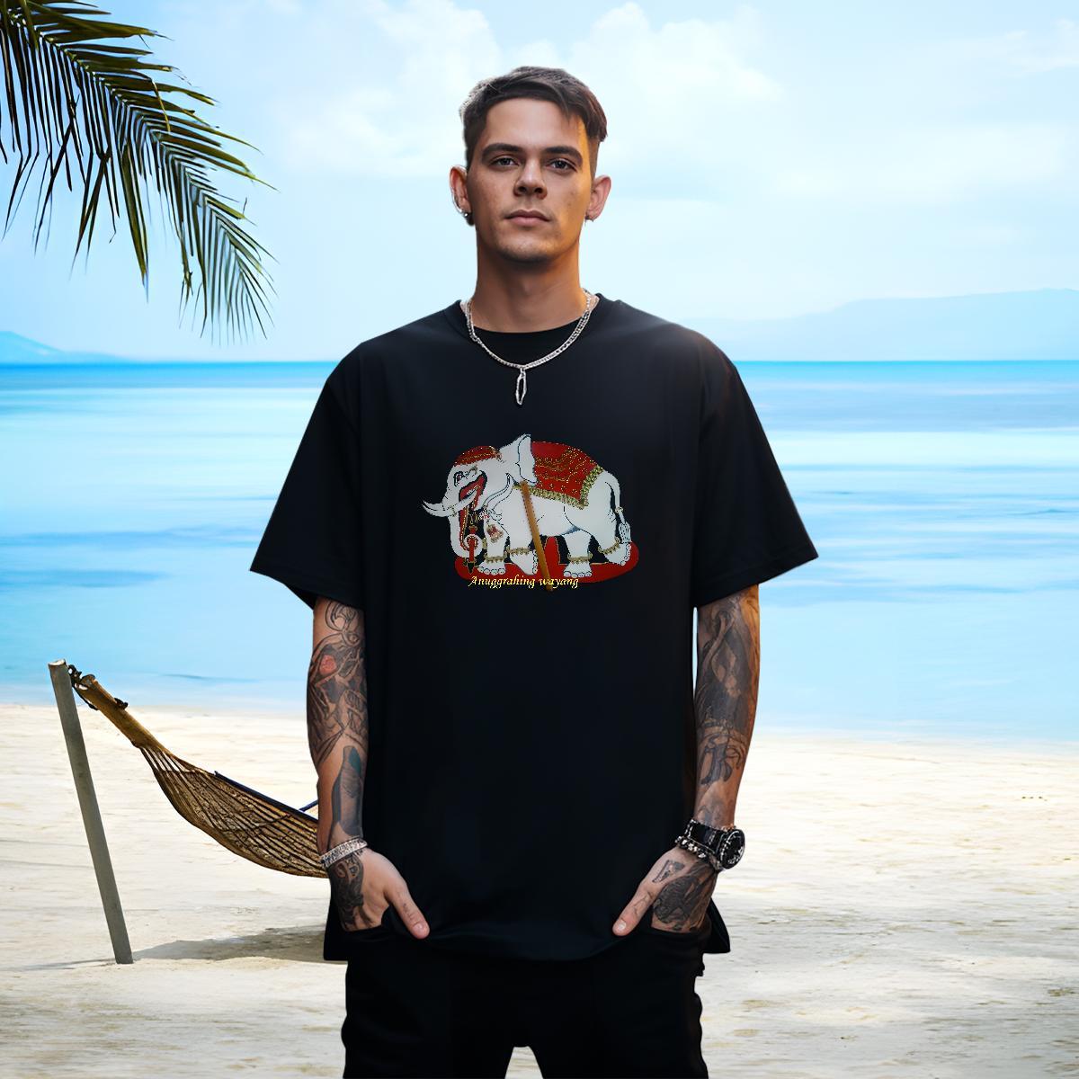 Loose Couples T Shirts 230g 100% Cotton elephant T-Shirts for Men Hip Hop Short Sleeve Soft Anime 2024 Summer Top Tees