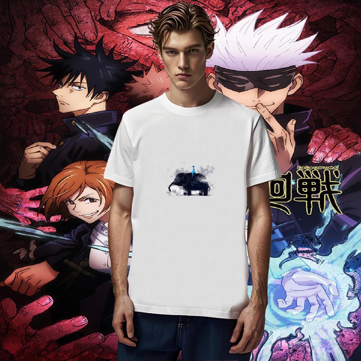 Loose Fit Tshirts 230g 100% Cotton Elephant T Shirt For Man Anime Printing Street Short Sleeve O-Neck Custom Cartoon 2024 DIY Tops Shirt