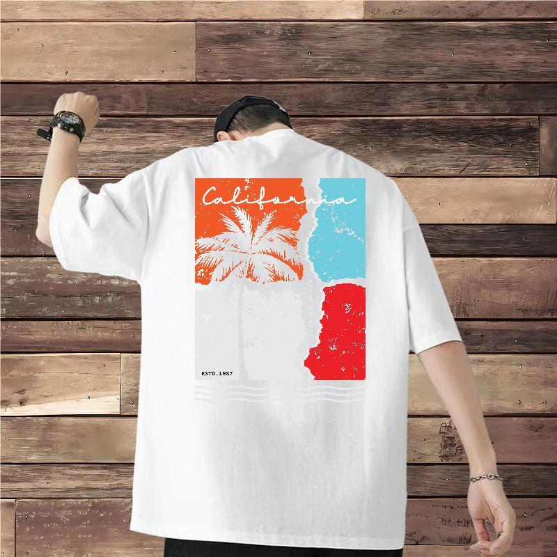 Fashion Casual Men T Shirts 230g 100% Cotton tree Casual Beach Tops Pure Cotton Classic Couples T Shirts Cartoon Print