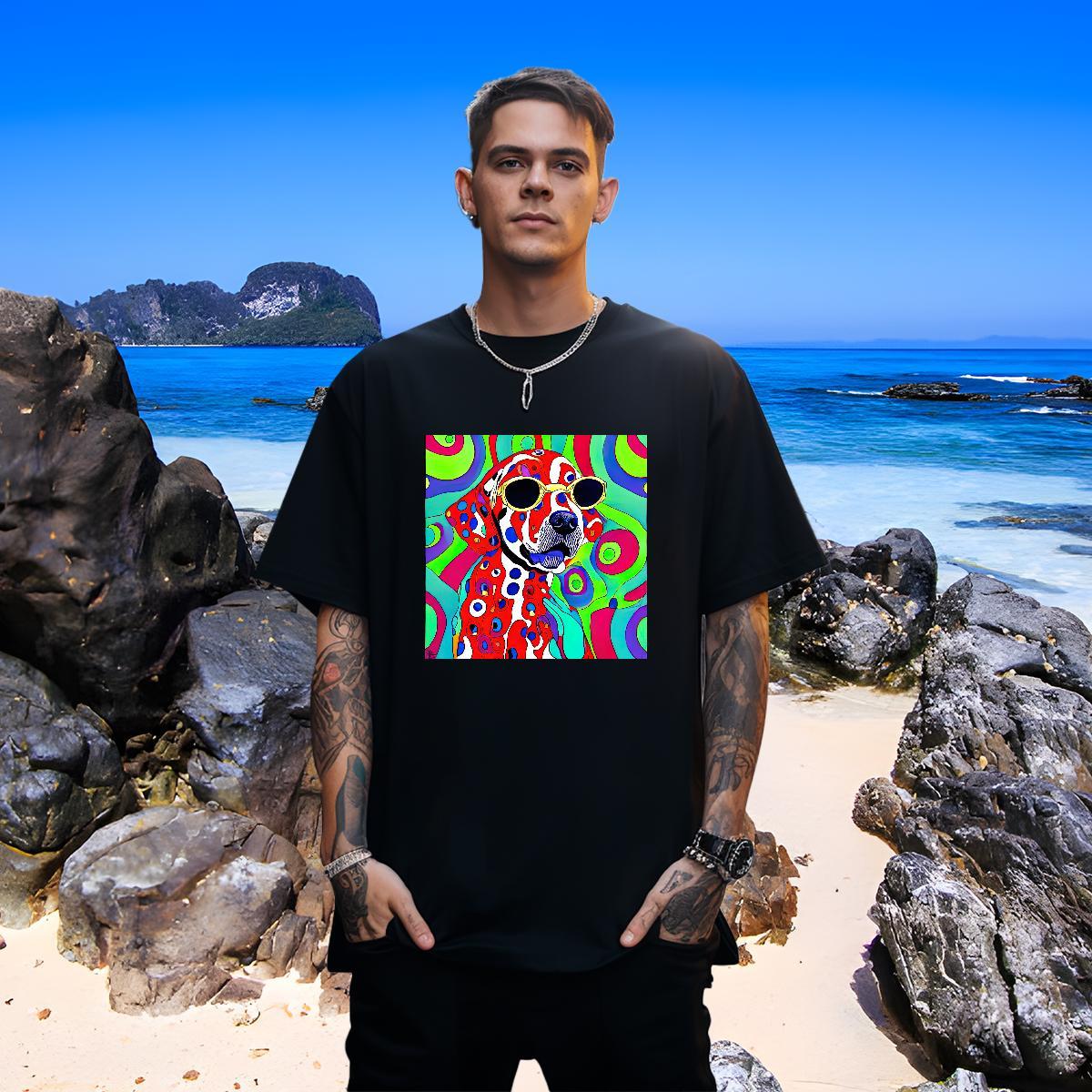 Classic Men Tops Tees 100% Cotton 230g dog T Shirts Men Home Outdoor Breathable Crew Neck Custom Print Plus Size Stylist Tee Shirt