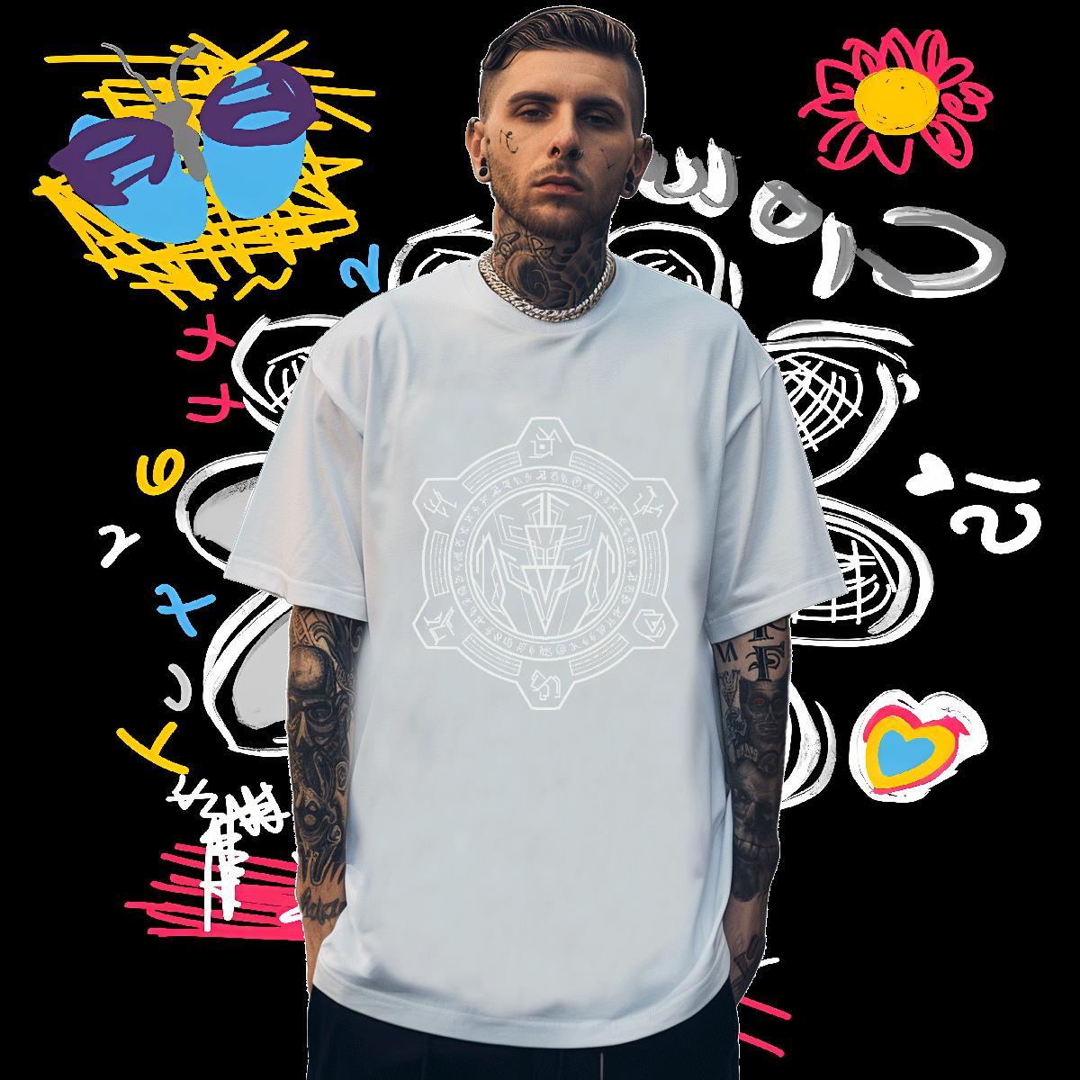 T shirt 230g 100% Cotton handpainted High Street Hip Hop Crew Neck Breathable Black White Men Tshirts New Popular Tops