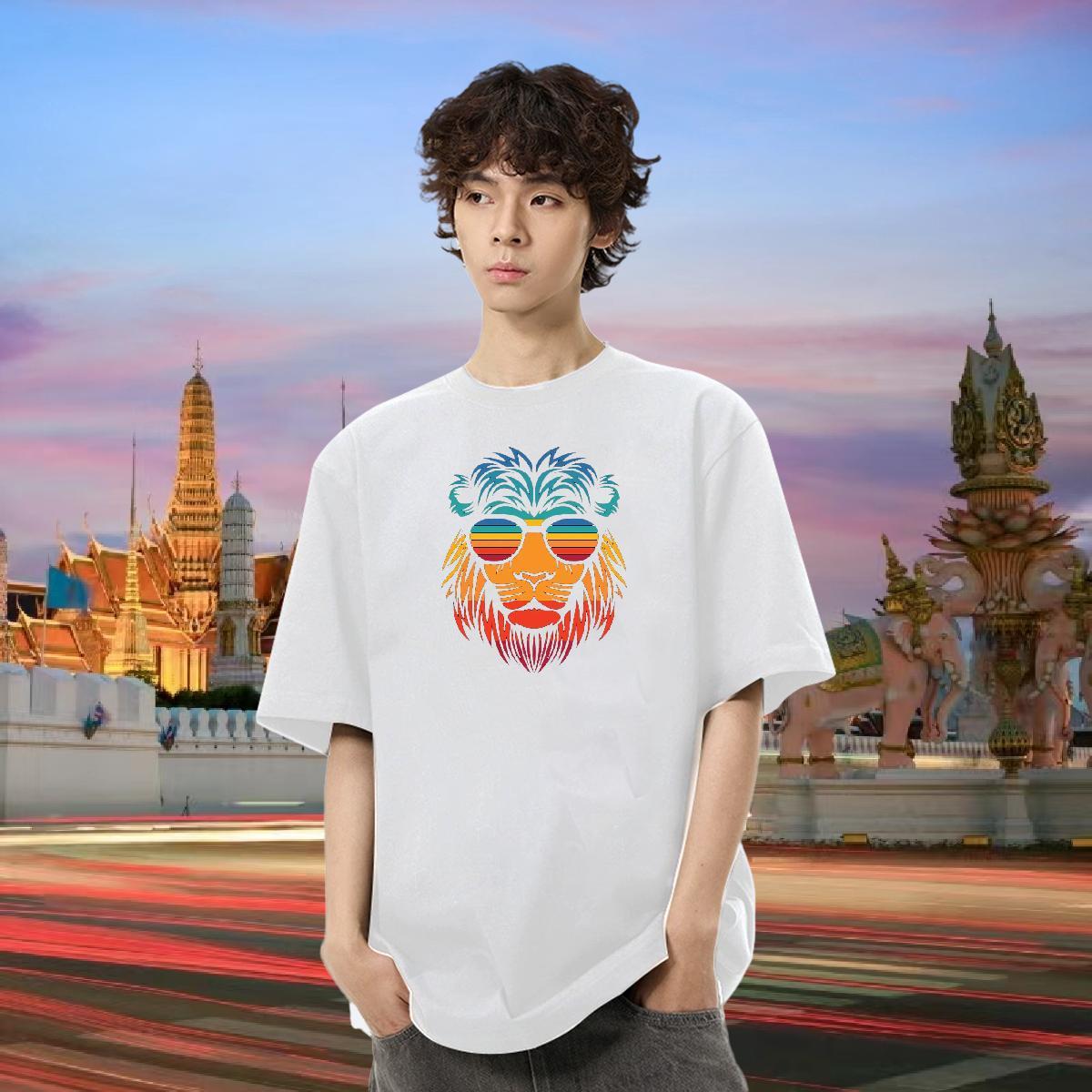 2024 Designer Man T Shirts 230g 100% Cotton lion Daily Wear Tshirts O Neck Short Sleeves Cool Design Tshirt for Man Woman DIY Printed