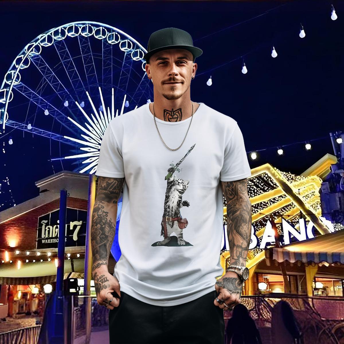New T shirt 230g Cotton cat Street Casual Tops Breathable Crew Neck Comfortable Couples T Shirts Oversized 4XL