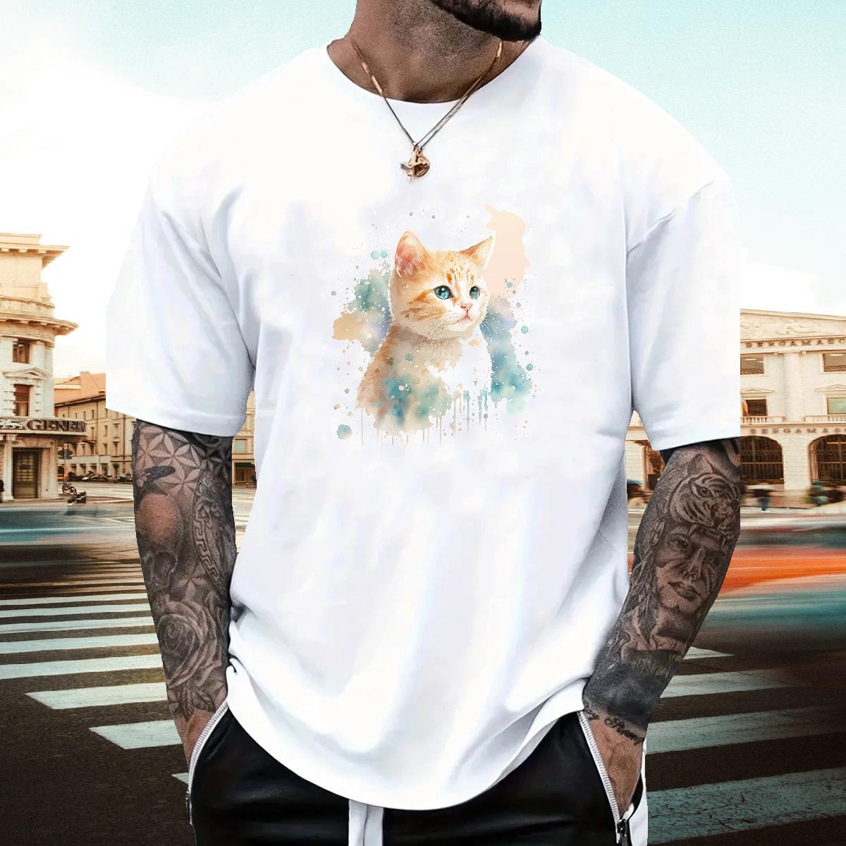 Designer Fashion T-Shirts 230g Cotton cat Home Outdoor Tee Shirt Breathable High Quality Mens Tshirts Customized