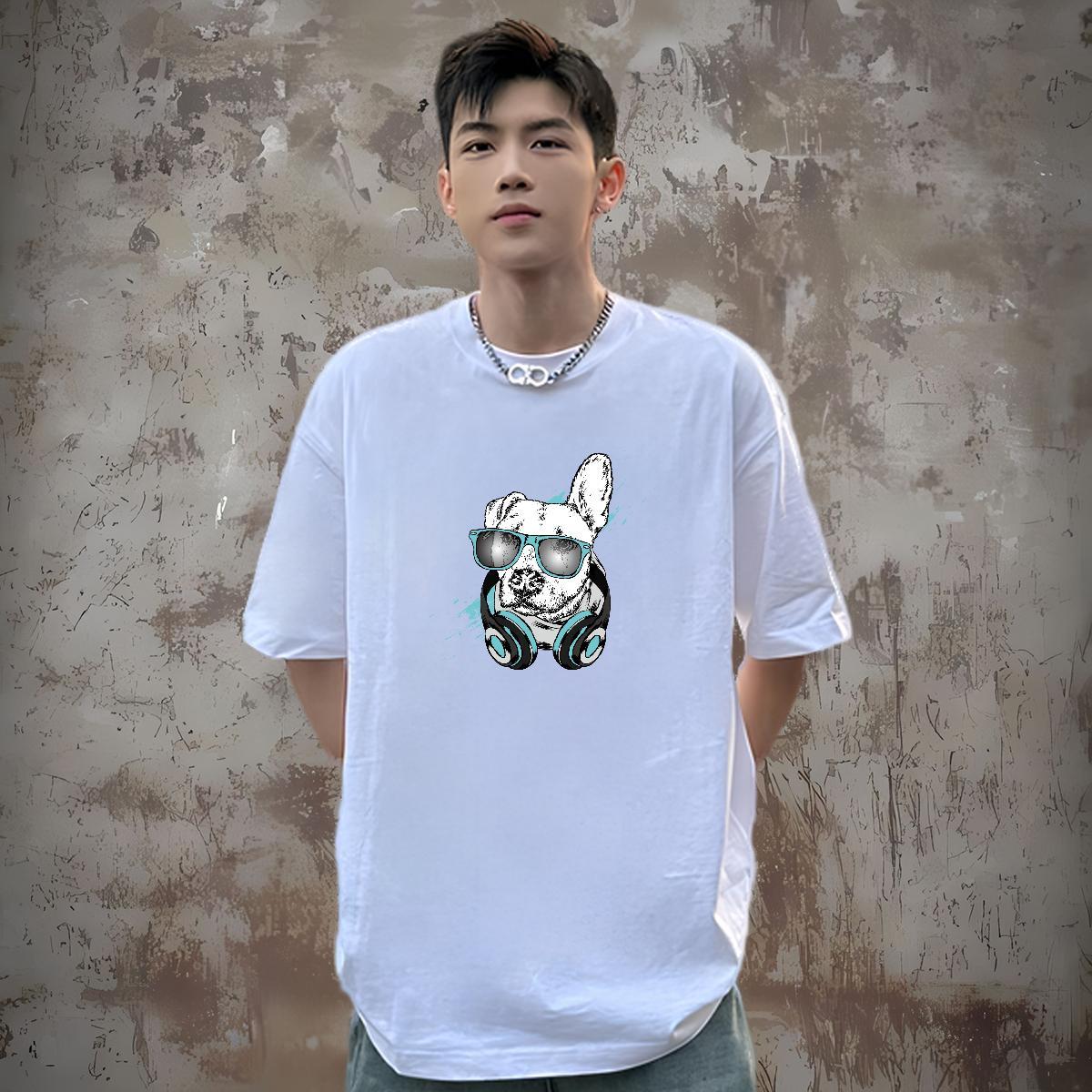 Designer Fashion T Shirts Men 230g Pure Cotton dog Beach Tops Tees Crew Neck Breathable Soft Mens Tshirts Anime