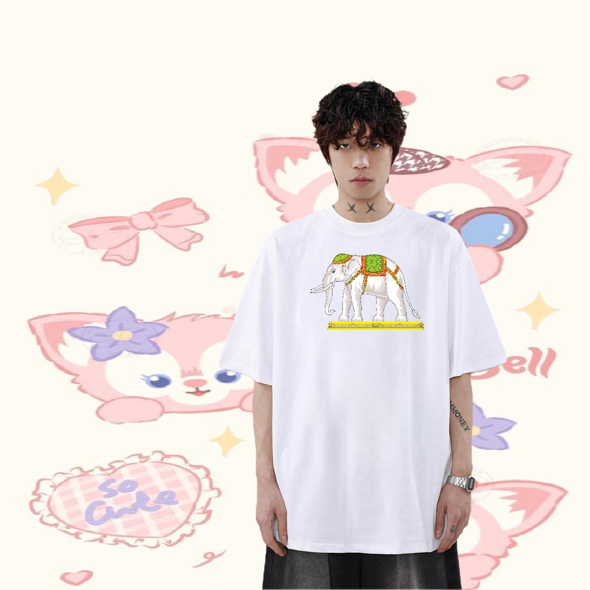 Stylist T-Shirts 230g 100% Cotton elephant Hip Hop Clothes O-Neck Short Sleeve Unisex Men Tshirts Oversized 4XL