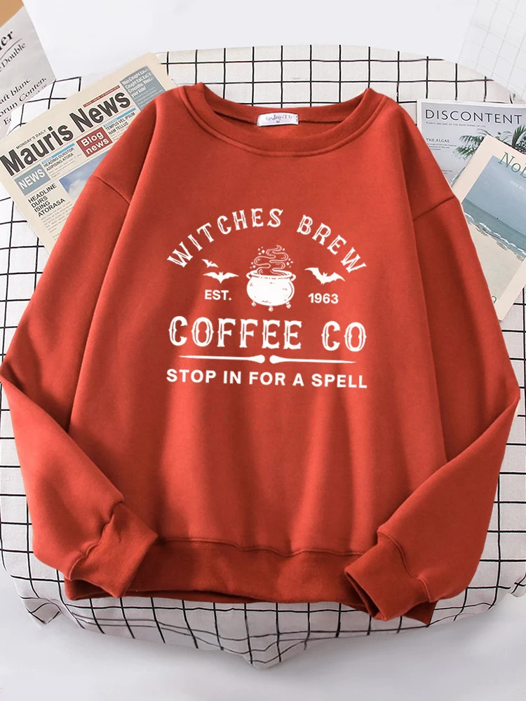 Witches Brew Coffee Letter Printing Simple Solid Color Letter Printing Womens Sweatshirts Long Sleeves Warm Pullover Clothes 240806