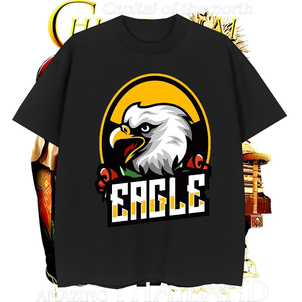 Loose Men Tees 230g 100% Cotton eagle Men T Shirts Hip Hop Crew Neck DIY Printed Fashion Casual Tee Shirt