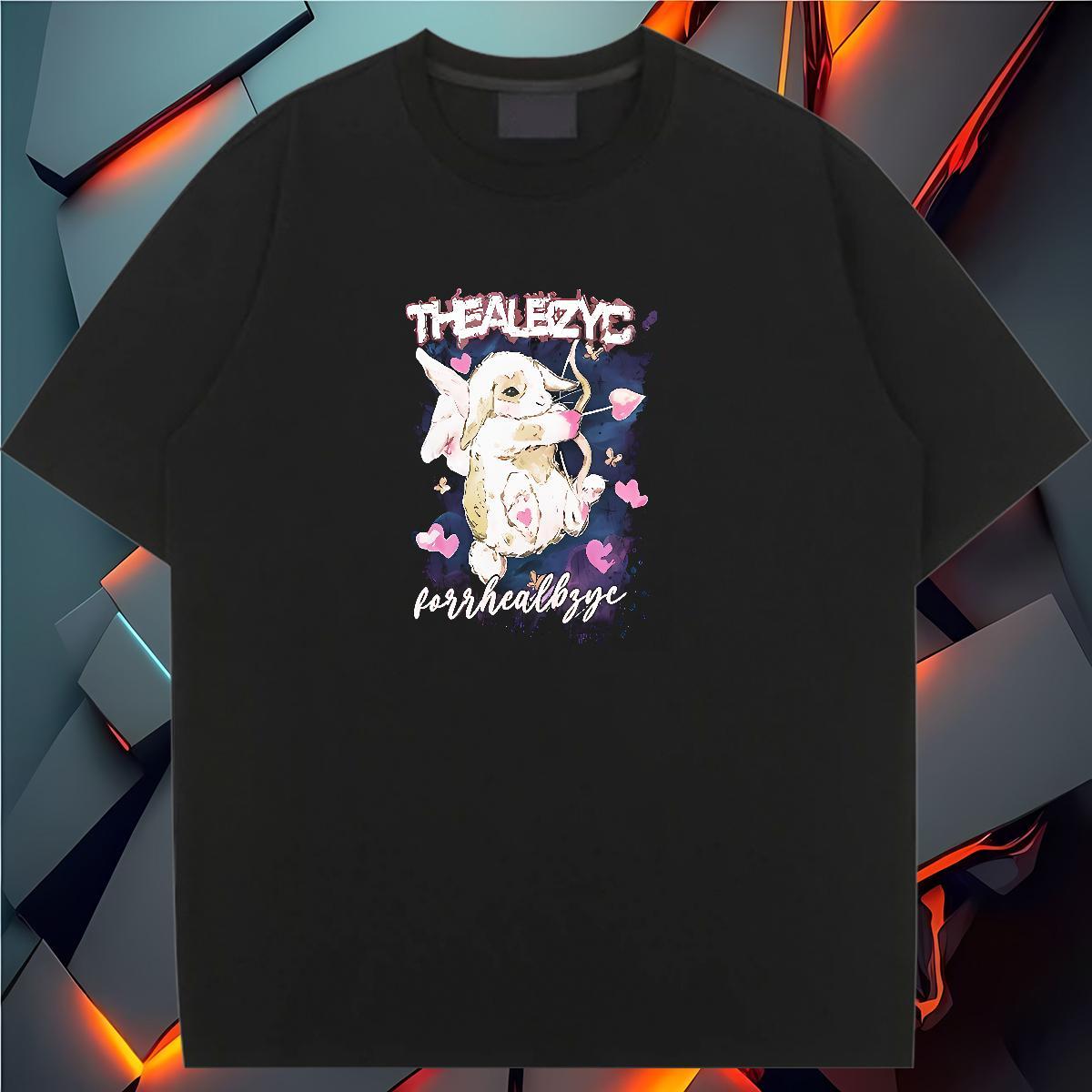 5A T-Shirts Round Neck Short Sleeve Women Tees DIY Anime rabbit Sports Street Wear 230g 100% Cotton Fashion New Tees Shirts