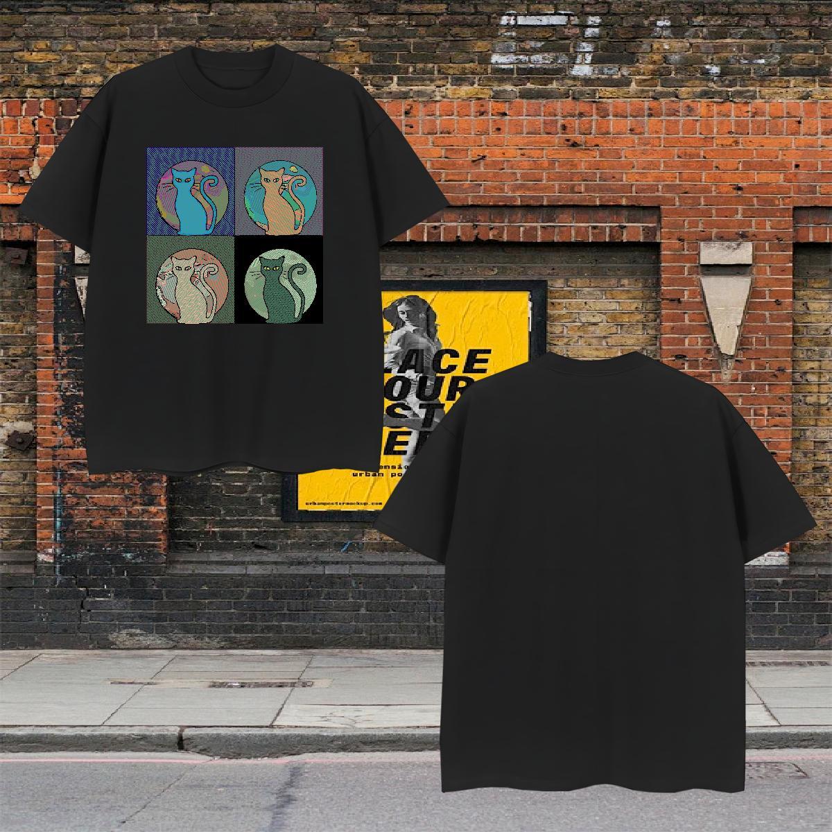 Loose Fit Tshirts 230g Cotton cat T Shirts Men Street Wear Short Sleeve O-Neck Custom Printing Fashion New Tops