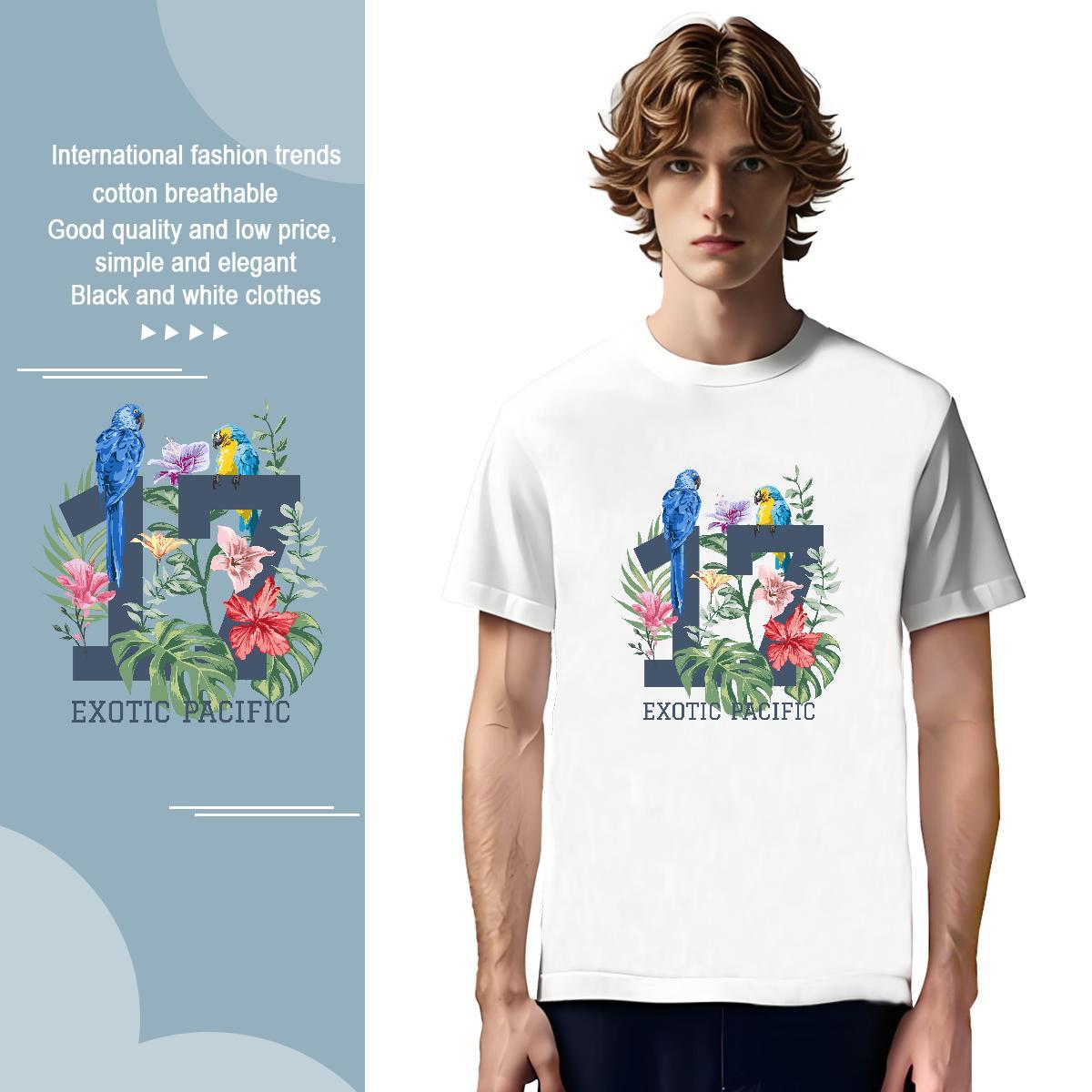 T Shirts Men 230g Cotton bird Home Outdoor O-Neck Short Sleeve Oversized Men Tshirts DIY High Quality Tops Shirt