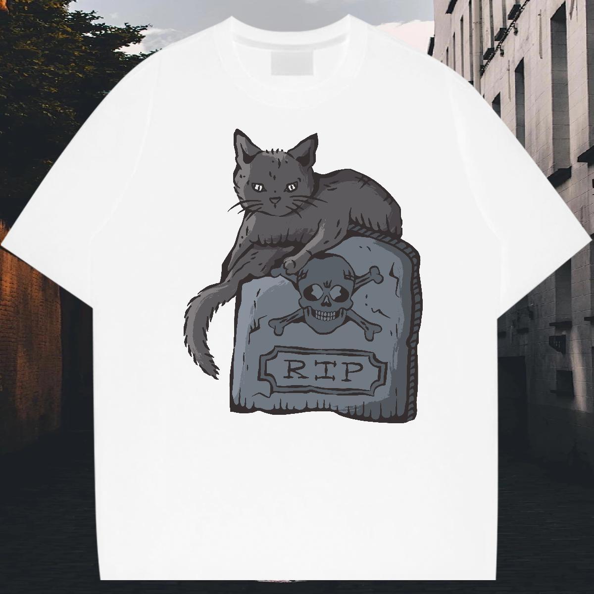 Classic Men Tees 230g 100% Cotton Street wear Hip Hop cat Cartoon Printing L-4XL Pure Cotton 2024 DIY Mens T Shirts Polos