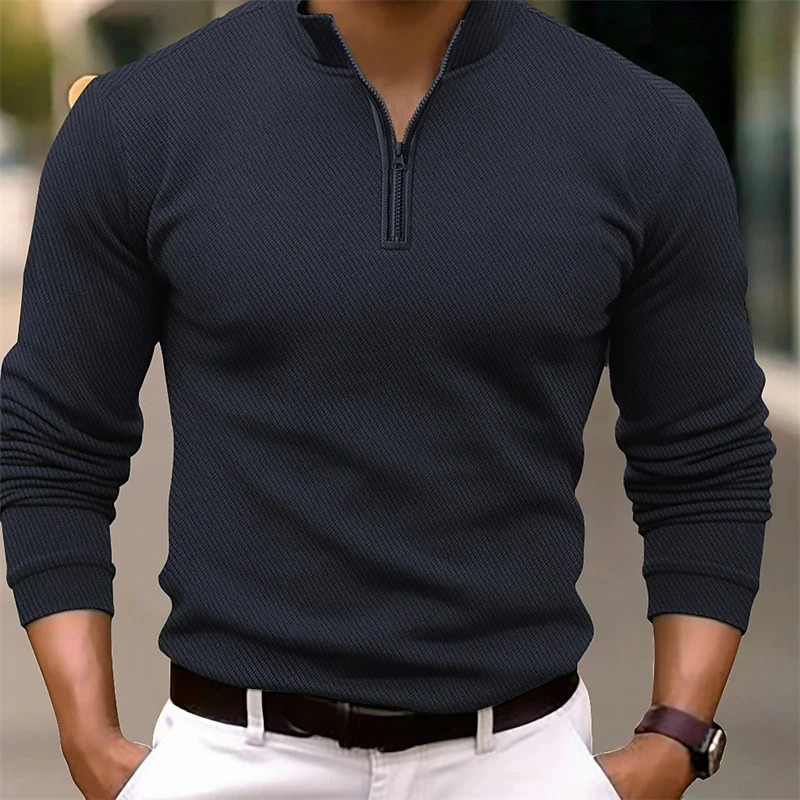 Trend Mens Fashion V-Neck Shirt Long Sleeve Mens Stitching Casual Sport T-Shirt Tops 240814