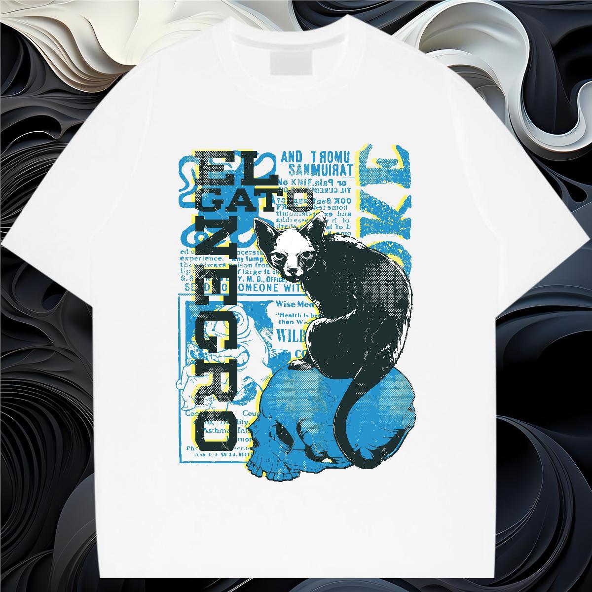 Mens T Shirts 230g Pure Cotton cat Hip Hop Street Breathable Short Sleeve Cartoon Printing L-4XL Mens Tshirts Fashion New Designer Tops