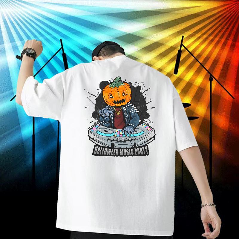 New Men T Shirts 100% Cotton 230g Halloween Home Outdoor Top Tees Crew Neck Classic Mens Tshirts Anime