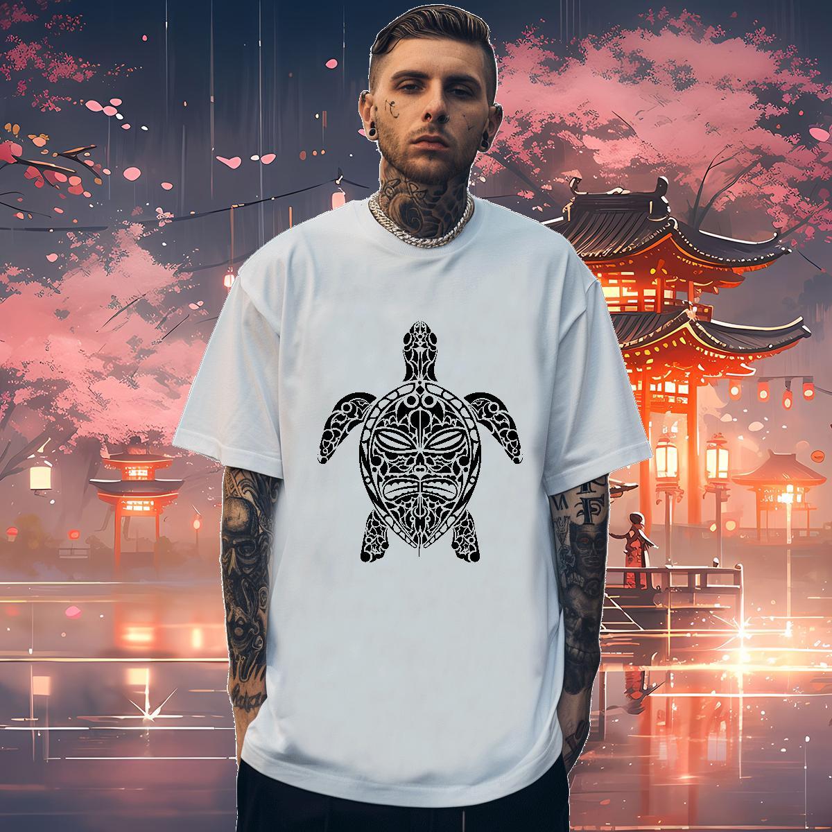 T Shirt For Man 100% Cotton 230g tortoise Street Wear Breathable Short Sleeve Floral Print Tshirt for Man Woman 2024 New Loose Fit Tee Shirt