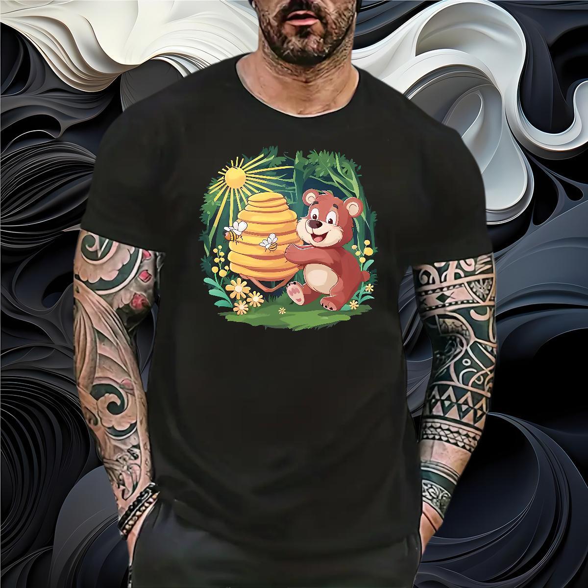 2024 New Man T Shirts 230g 100% Cotton bear Street Wear Tshirts O Neck Short Sleeves Loose Fit Men Tops Tees Custom Cartoon